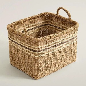 Ensemble de paniers de rangement rectangulaires en jonc de mer, faits à la main, de qualité supérieure, avec poignées, pour la maison, l'hôtel, le bureau, la salle de bain, la décoration d'étagères - Product Image 3