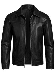 <b>Men's</b> <b>Brown</b> Leather <b>Jacket</b> Hooded Collar Zipper Closure Casual Autumn Outerwear Windproof Waterproof Breathable Eco-Friendly - Product Image 4