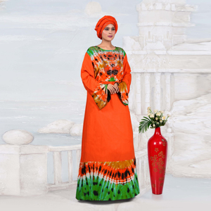 Robe longue islamique pour femme, style kaftan modeste en rayonne, avec col orné de diamants, motif tie-dye, manches longues, style Moyen-Orient - Product Image 6