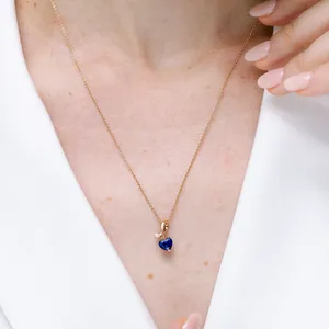 2.63 Gram 14K <b>Gold</b> Heart-Cut Natural 0.2 Ct Blue Sapphire Ribbon Design <b>Pendant</b> With Round Cut 0.01Ct Diamond Handmade Jewelry - Product Image 4