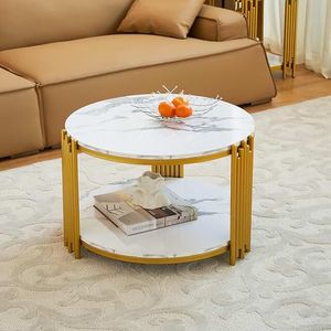 Table basse moderne pour salon, table design en marbre, mobilier chic et moderne, table basse avec pieds en métal, ronde et décorative - Product Image 3