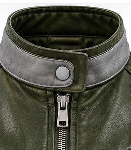<b>Men's</b> <b>Leather</b> <b>Vest</b> Stand Collar Moto Biker Style Zipper Closure Color Blocked - Product Image 2