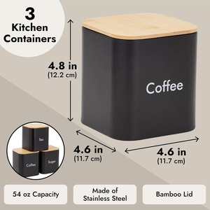 Black Tea Storage Canister With Wooden Lid Airtight Metal Container For <b>Kitchen</b> Counter <b>Pantry</b> Organization Stylish Jar - Product Image 4