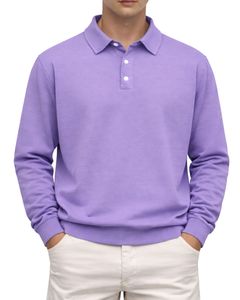 เสื้อโปโลแขนยาวสีลาเวนเดอร์สำหรับผู้ชาย ผ้าคอตตอนผสมเนื้อนุ่ม สวมใส่สบาย คอปกคลาสสิก เหมาะสำหรับฤดูหนาว ผลิตโดยผู้ผลิตเสื้อผ้า - Product Image 1