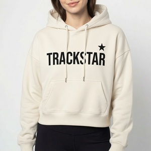 Black Cropped <b>Hoodie</b> Trackstar Printed Women's Pullover Heavyweight Fleece Streetwear Wholesale Apparel - Product Image 2