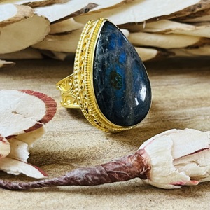 Fashionable Brass Large <b>Ring</b> Labradorite 18k Gold Plated Statement <b>Ring</b> Filigree Texture <b>Chunky</b> Wholesale Handmade Women <b>Ring</b> - Product Image 1