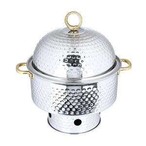Luxury Round Hammered Stainless Steel Chafing Dish Deep Soup Warmer with Gold Handles Dome Lid <b>Buffet</b> Food <b>Server</b> Single Unit - Product Image 1