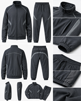 Ensemble de survêtement unisexe sportif 2-en-1 grande taille avec veste zippée et pantalon de jogging, couleur unie, en nylon respirant, pour l'hiver, coupe classique