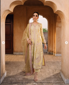 Women's Pale <b>Yellow</b> Silk Salwar Kameez With Embroidered Dupatta Traditional Indian Pakistani Wedding Outfit Regular Fit - Product Image 1