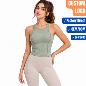 Activewear Supplier Custom Quick Dry Solid Color Padded <b>Crop</b> <b>Top</b> Breathable Square Neck Yoga Gym Tank <b>Top</b> Women with Wide Straps - Product Image 1