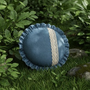 Denim <b>Round</b> <b>Cushion</b> Cover with Floral Lace Decorative Pillow Cover Luxury Living India Manufacturer - Product Image 1