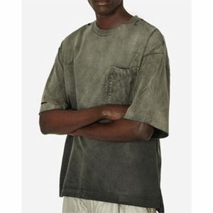 T-shirt décontracté pour homme en coton vert uni, coupe oversize, manches courtes, col rond, tissu tissé teint en pièce - Product Image 1
