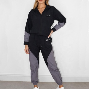 Women's Jogging Tracksuit Set Lightweight Breathable <b>Spandex</b>/Polyester Jacket <b>Pants</b> Color Block Design Anti-Pilling Drawstring - Product Image 1