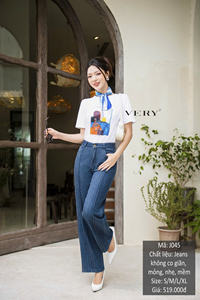 Femmes taille haute Vintage jean mince jambe large personnalisé Denim pantalon respirant pour printemps été hiver vêtements de cérémonie tissé solide - Product Image 5