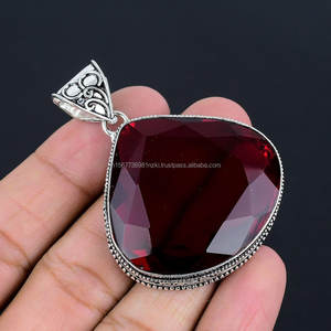 จี้เงินสเตอริ925-เครื่องประดับวินเทจทำด้วยมือ-จี้เงินโกเมนจี้ของขวัญคริสต์มาสสำหรับเธอ - Product Image 6