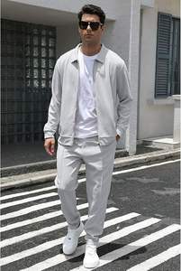 Ensemble de survêtement décontracté pour homme, veste polo zippée intégrale et pantalon à cordon de serrage, 2 pièces, coupe classique, avec poches - Product Image 6