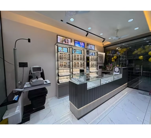 Modern Optical Showroom Interior Design Eyewear Display Wall Furniture Stylish Retail Setup with Storage & LED <b>Lighting</b> - Product Image 4