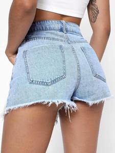 Women's High Waist Denim Shorts Asymmetric Ripped Chain <b>Decor</b> Distressed <b>Summer</b> Style - Product Image 3