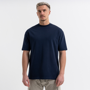 Camiseta de Cuello Redondo de Algodón y Spandex Lisa de Primera Calidad para Streetwear, Venta al Por Mayor - Product Image 1