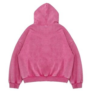 <b>Men's</b> Vintage Washed <b>Pink</b> Zip Up Hoodie Oversized Streetwear <b>Sweatshirt</b> With 23 Letter Print - Product Image 4