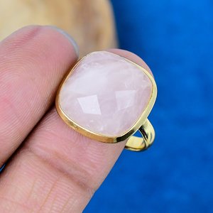 Natural Rose Quartz Gemstone Cushion Shaped <b>Ring</b> 18k Gold Micron Over 925 Sterling <b>Silver</b> - Product Image 3