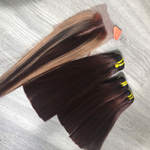 Prix usine 100% brut vierge vietnamien humain dentelle trame os droit café marque de naissance couleur Super Double dessiné Extensions de cheveux - Product Image 1