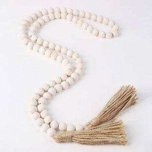 <b>Rustic</b> <b>Wooden</b> Bead Garland with Tassels Farmhouse Decorative Beads for Home Decor Boho Table Styling Tray Vase Accent - Product Image 3