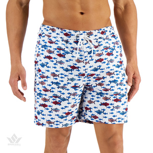 Short de bain pour homme à imprimé poissons blancs, séchage rapide, cordon de serrage, taille mi-haute, avec poches latérales - Product Image 1