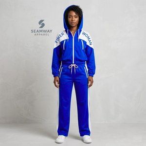 Zeta Phi Beta Sorority Nylon Windbreaker <b>Set</b> Blue White Color Block Warm Up Jacket And Matching Jogger Pants Women's Activewear - Product Image 5