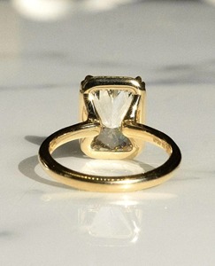 14K Yellow Gold Art Deco Ring 5.50 Ct <b>Cushion</b> Cut Lab-Grown Diamond <b>Rectangular</b> Shape Double Claw Prong Engagement Ring - Product Image 5