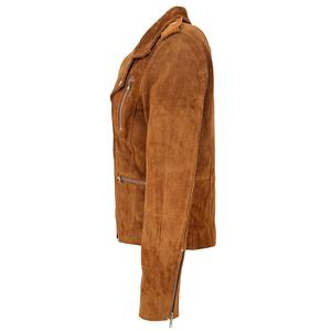 Chaqueta de motorista de cuero de ante marrón para mujer, estilo de motocicleta, con cremallera lateral - Product Image 3