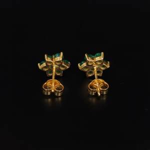 Lab Grown Emerald <b>Stud</b> <b>Earrings</b> 925 Sterling Silver Gold Plated round Cut Green Gemstone <b>Earrings</b> for Women - Product Image 2