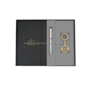 Parker Vector Stainless Steel <b>Gold</b> Trim Ball <b>Pen</b> 3-Piece Silver Keychain Blue Ink Fine Point Gift Set for Professionals Exec - Product Image 1