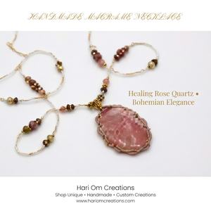 Collar Colgante de Macramé con Cuarzo Fresa Hecho a Mano, Gema Rosa Facetada, Joyería Boho de Cristal Curativo, Cordón Ajustable, Regalo - Product Image 2