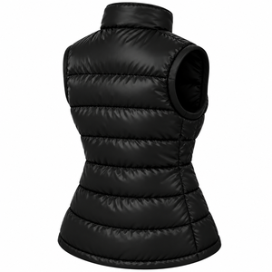 Chaleco Acolchado Negro sin Mangas para Mujer, Cuello Alto, Ropa Exterior Informal, Color Sólido, Relleno de Poliéster, Cálido para Invierno - Product Image 4