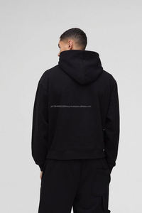 Sweat-shirts à capuche surdimensionnés de luxe en coton de haute qualité noir personnalisé, impression en relief, épaules tombantes - Product Image 4