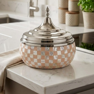 Luxury Mother of Pearl Inlay Casserole <b>Dish</b> with Lid | Stainless Steel Hotpot Food Warmer <b>Serving</b> Bowl Decorative Cookware <b>Set</b> - Product Image 2