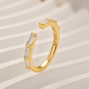 925 Moissanite Diamond <b>Open</b> Emerald Cut Half Wedding Band In Sterling Silver Yellow Gold Plated Moissanite Jewelry for Women's - Product Image 3