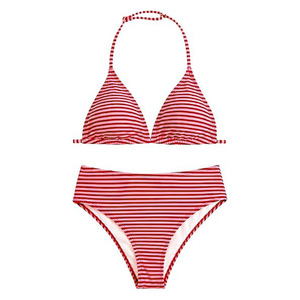 Women Striped Halter Bikini <b>Set</b> Red White Spandex Polyester Stretch Swimwear <b>Two</b> <b>Piece</b> Hipster Bottoms Breathable Beachwear Suit - Product Image 3