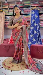 Indian Women's Silk Saree Digital Print Mirror Work Traditional Wedding Party Wear <b>Ankle</b>-Length Regular Fit Wrinkle-Free Chiffon - Product Image 2