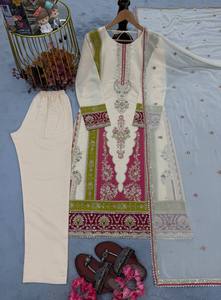 Nuevo Conjunto de Top y Pantalón de Seda Romana con Bordado y Lentejuelas de 3 mm, Estilo Festivo para Uso Diario, Agradable al Tacto, con Dupatta - Product Image 4