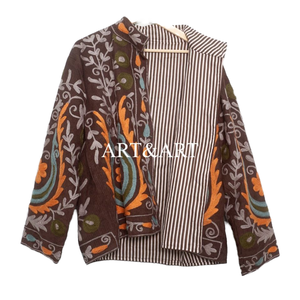 Veste pour femme à col mandarin, style indien vintage, faite à la main, 100% coton, broderie florale, écologique, respirante, séchage rapide - Product Image 1