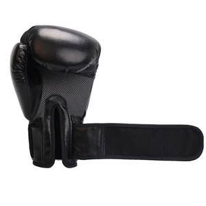 Gants de boxe personnalisés OEM à lacets, en cuir PU, fermeture à sangle personnalisée, couleur noir et blanc, équipement de boxe - Product Image 3