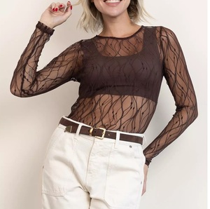 T-shirts en maille respirants à manches longues de couleur unie pour femmes, idéaux pour le sport en extérieur et la gym, transparents et personnalisables pour filles - Product Image 5