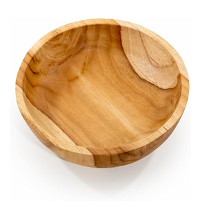 Bol en teck rustique de 10 pouces, sculpté à la main, en bois organique - Product Image 1