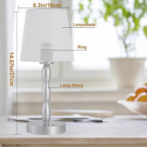 Modern design <b>Silver</b> <b>Table</b> Lamp Luxury Textured Metal Base White Fabric Shade Elegant <b>Bedside</b> Nightstand Light Home Decor Accent - Product Image 2