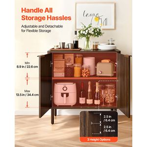 Meuble de bar à café en bois massif de style mid-century, buffet à 2 niveaux avec porte coulissante - Product Image 4