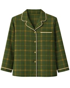 Ensemble de pyjama pour femmes à carreaux vert foncé personnalisé, manches longues, boutonné, vêtements de nuit en coton doux, ensemble de vêtements de détente en deux pièces - Product Image 3