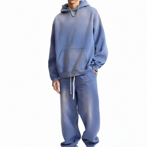 Ensemble de survêtement pour homme avec cordon de serrage à la taille, pantalon de sport à taille ajustable et veste zippée assortie, vêtements de sport confortables - Product Image 1