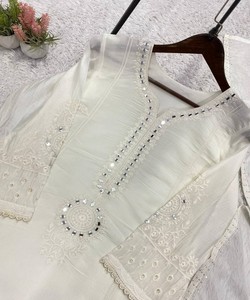 Chanderi Silk Hand Embroidery Work <b>Floor</b>-Length Salwar Kameez Dupatta Wedding Party Wear Women Traditional Indian Pakistani - Product Image 4